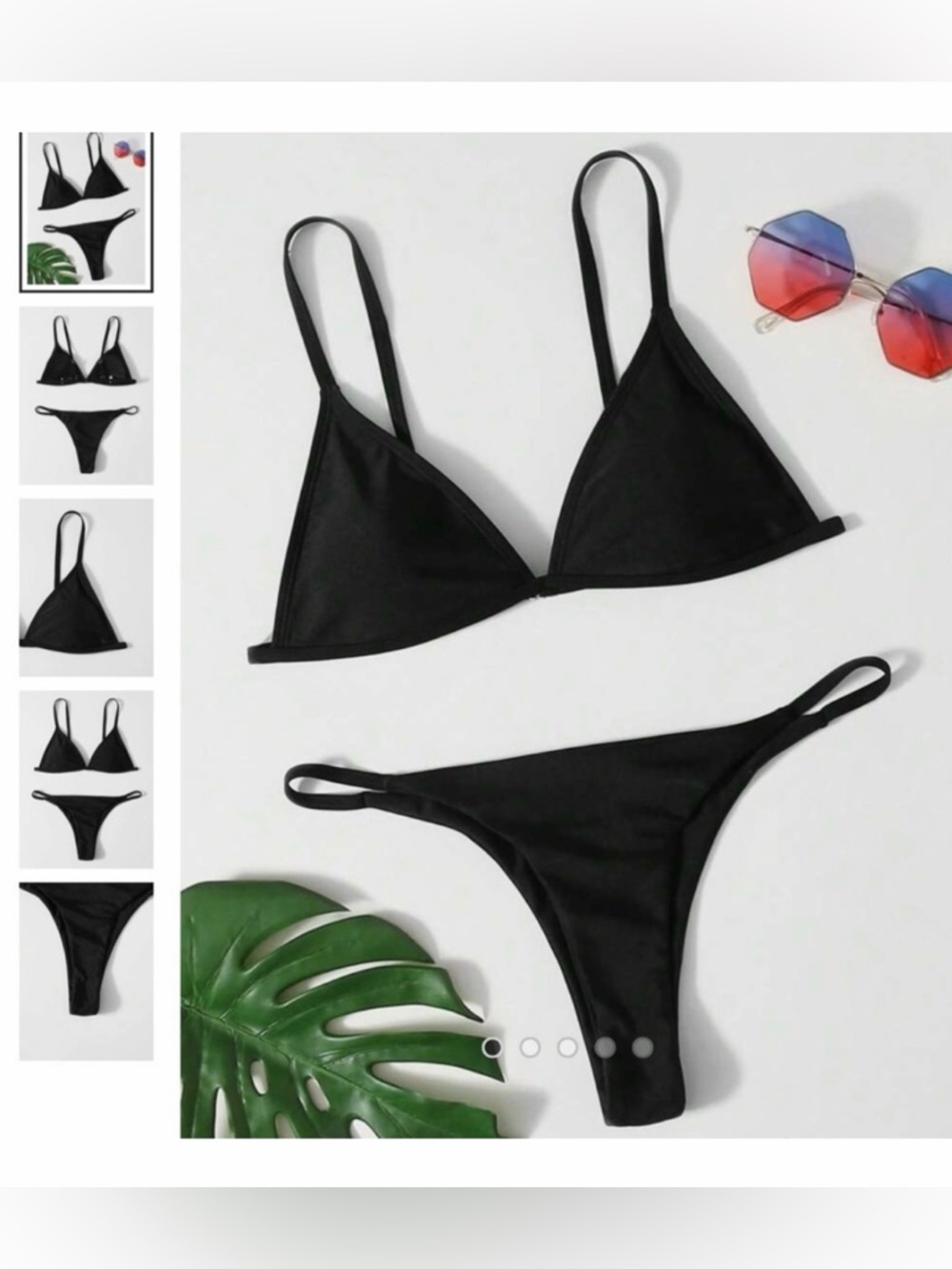 SHEIN Black Triangle Top String Thong Bikini